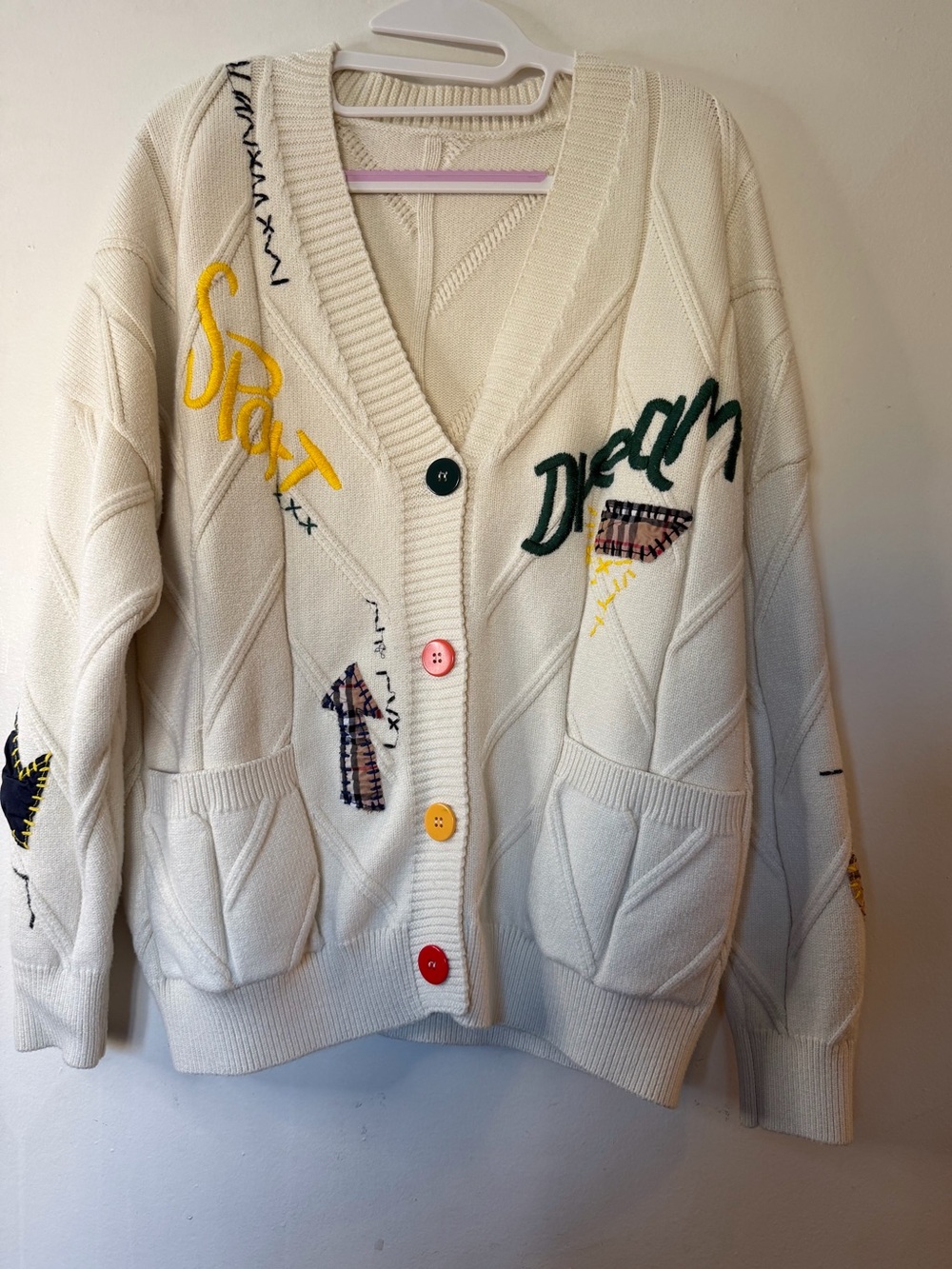 Ebossy Patchwork Embroidered Button Cardigan Sweater Size M Cottagecore - Picture 2 of 8
